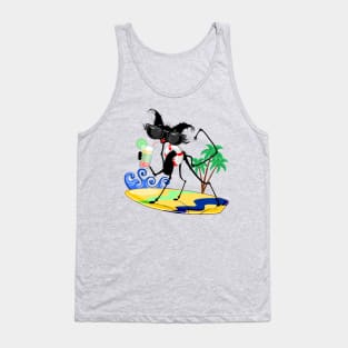 Cat Funny and Silly Character Summer Fun surfing on waves Tank Top